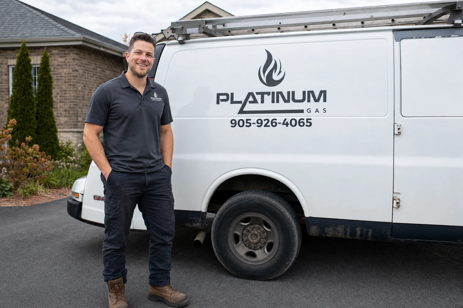 Reilly Morrison, owner of Platinum Gas, beside the branded service van